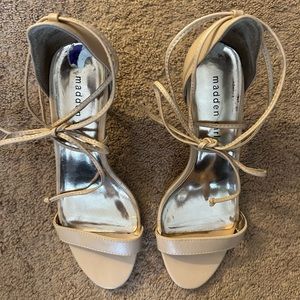 Madden girl nude heels wrap ankle straps approximately 2 inch heel